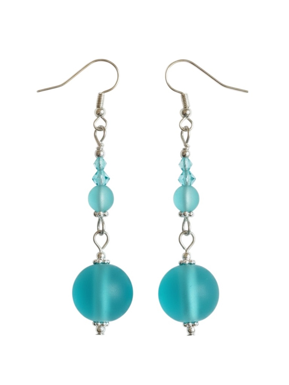 Turquoise Sea Glass and  Preciosa Crystal Ocean-Inspired Earrings